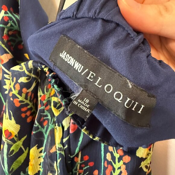 Jason Wu Eloquii Floral Halter Maxi Dress Sheer Overlay Navy Lining Lightweight - Picture 7 of 9